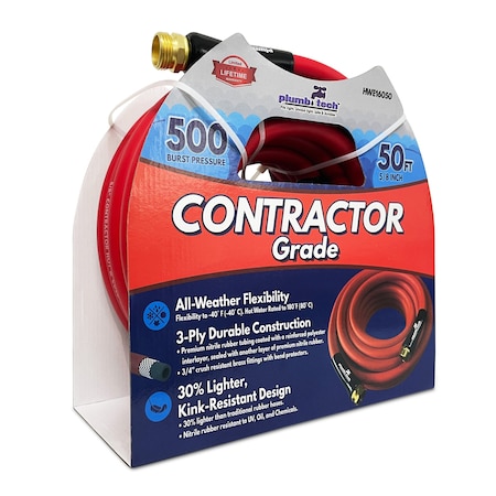 Plumb Tech 5/8 in ID x 50 ft L Water Hose, Nitrile Tube, Red HWE16050